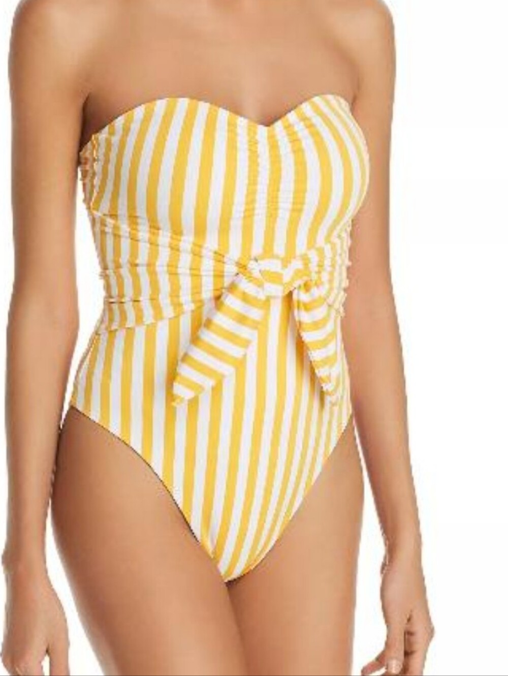 Onia X WeWorewhat White and Pale Yellow Striped Swimsuit Ine Piece Size Small